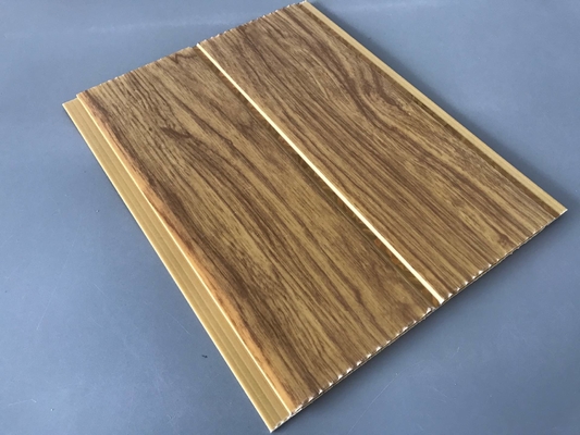 5mm Thickness Ceiling PVC Panels For Kitchen Two Golden Line Wooden Color